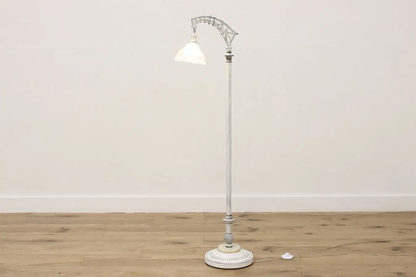 Main image of Art Deco Vintage Painted Iron Floor Bridge Lamp Onyx Mount