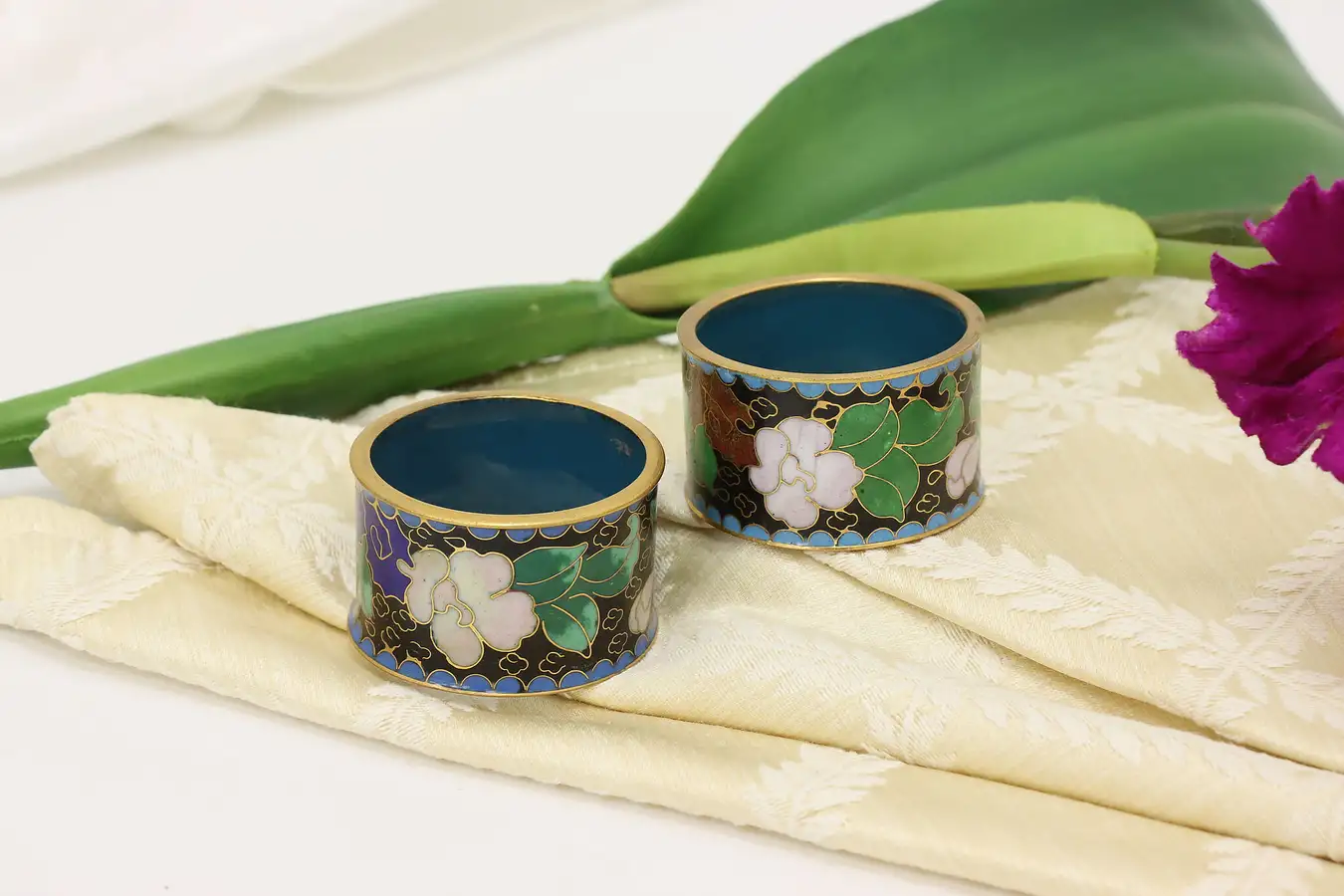 Main image of Pair of Vintage Chinese Traditional Cloisonne Napkin Rings