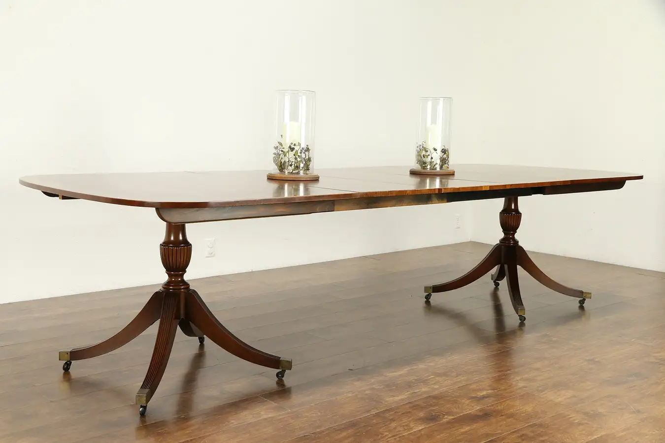 Main image of Traditional Banded Vintage 10' Mahogany Dining Table, 4 Leaves, Baker