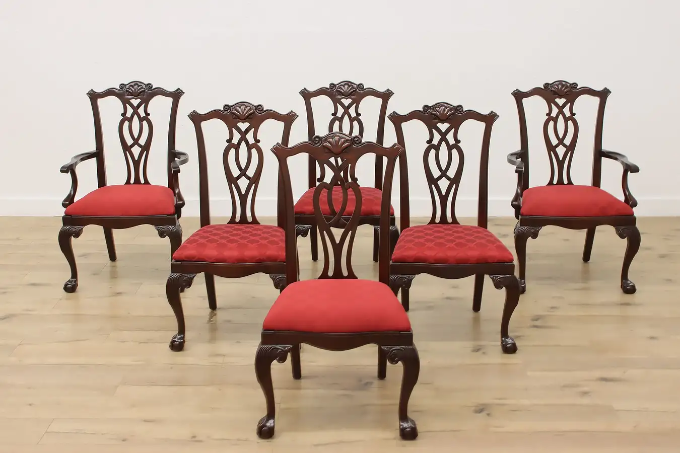 Main image of Set 6 Vintage Georgian Carved Mahogany Dining Chairs Century