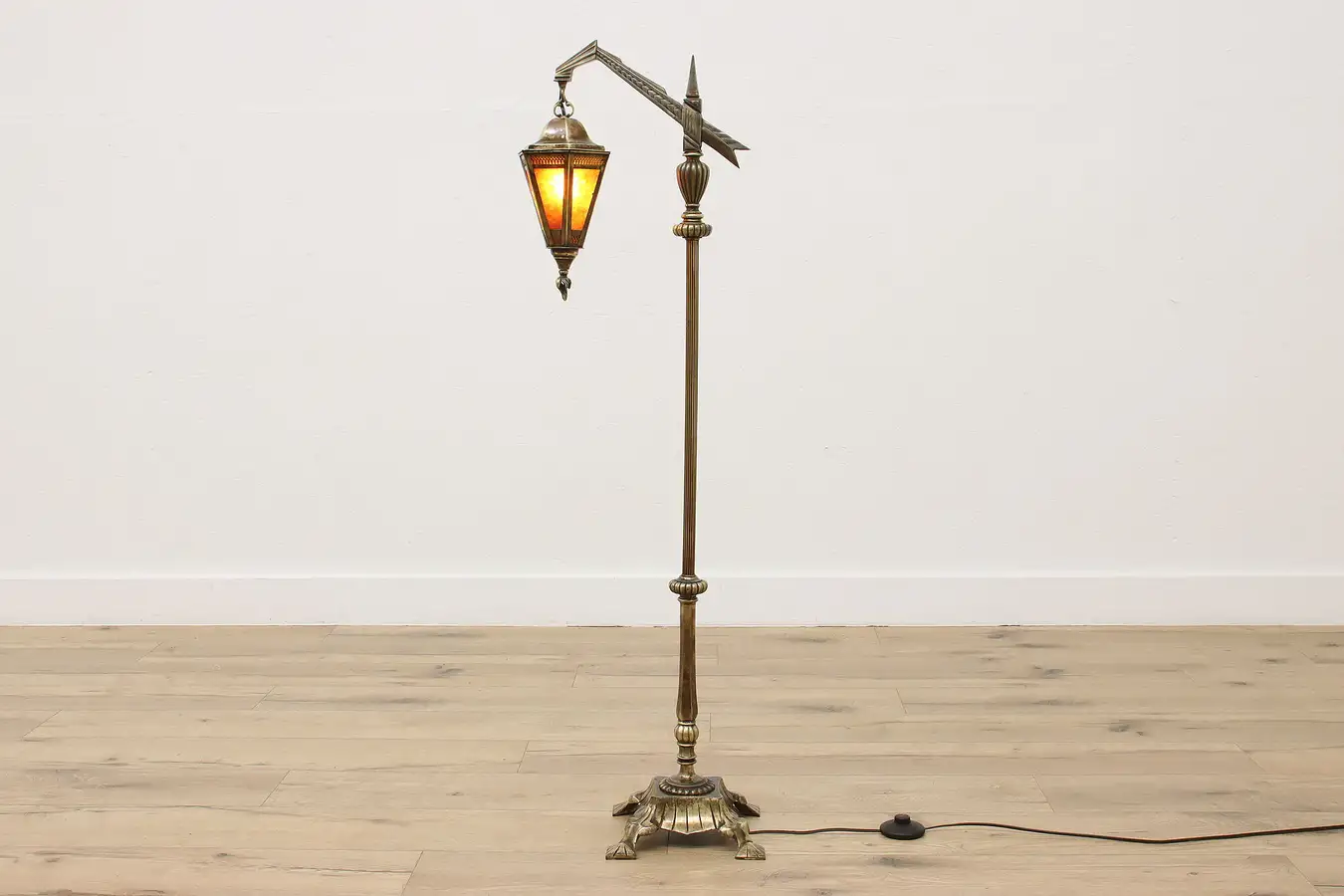 Main image of Art Deco Antique Hanging Lantern Floor Lamp Mica Shade RMC