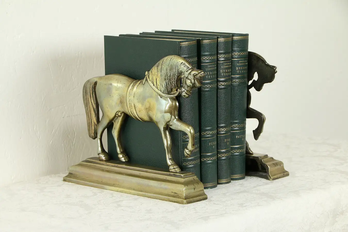 Main image of Pair of Brass Antique Horse Bookends or Door Stops