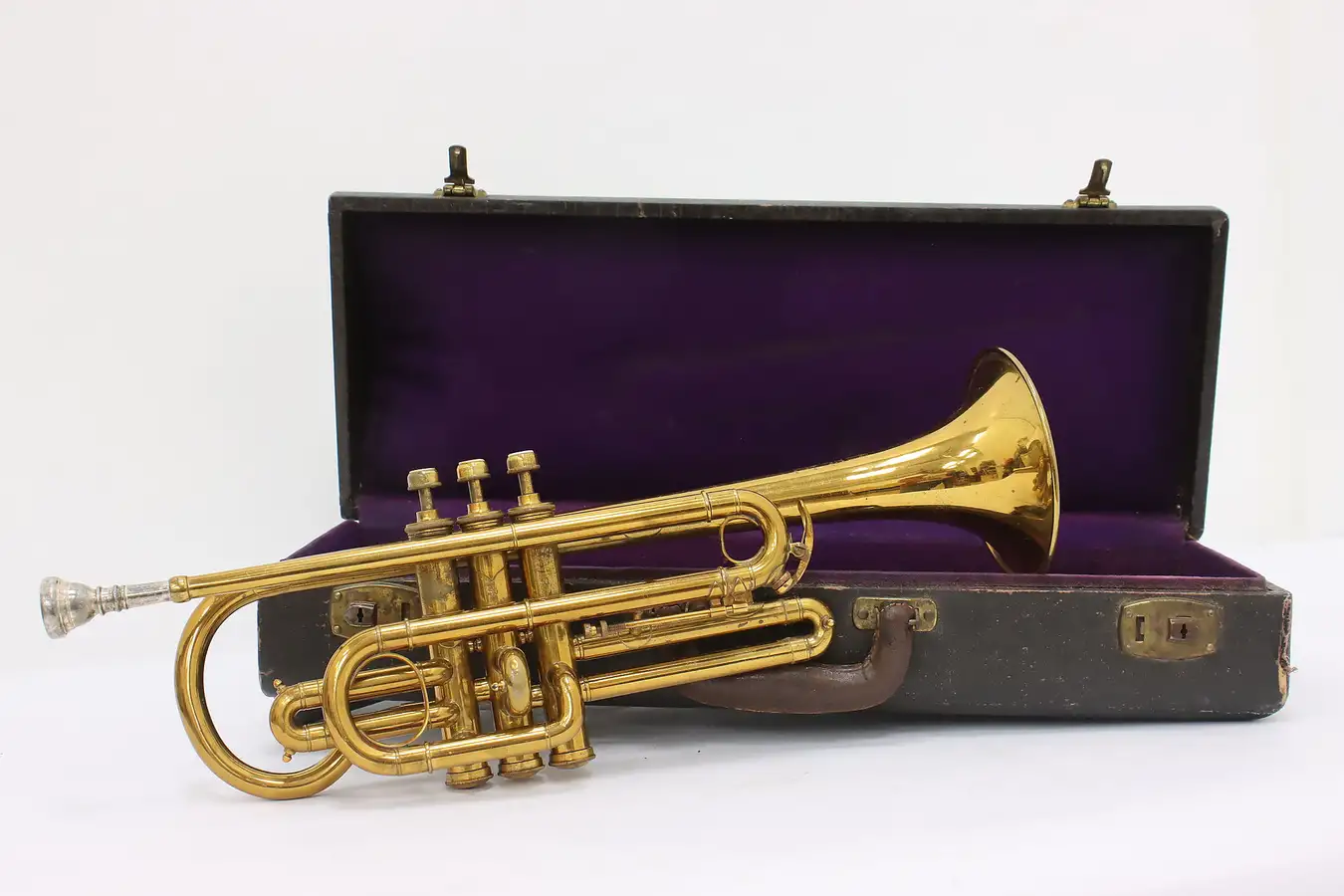 Main image of German Antique Brass Trumpet & Case, Huttl