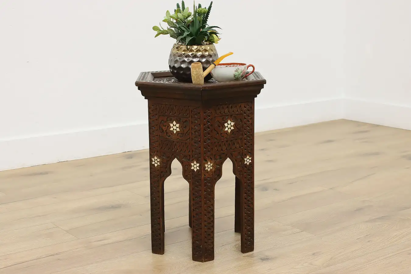Main image of Moroccan Vintage Tabouret Walnut & Pearl Chairside End Table