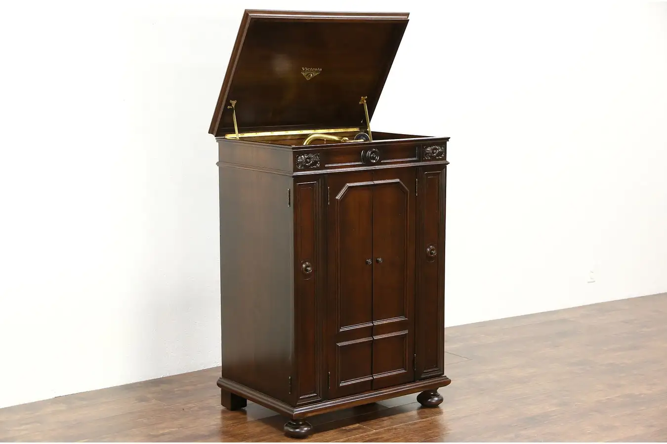 Main image of Victrola Phonograph, Credenza Model Victor Walnut Wind Up Record Player