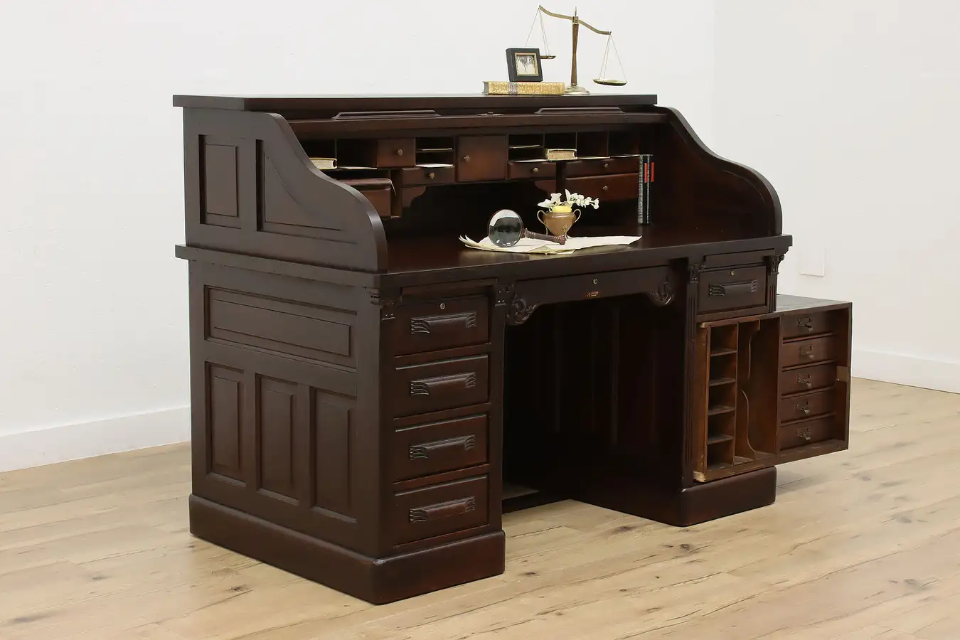 Main image of Victorian Antique Oak Roll Top Office Desk Rotary File Macey