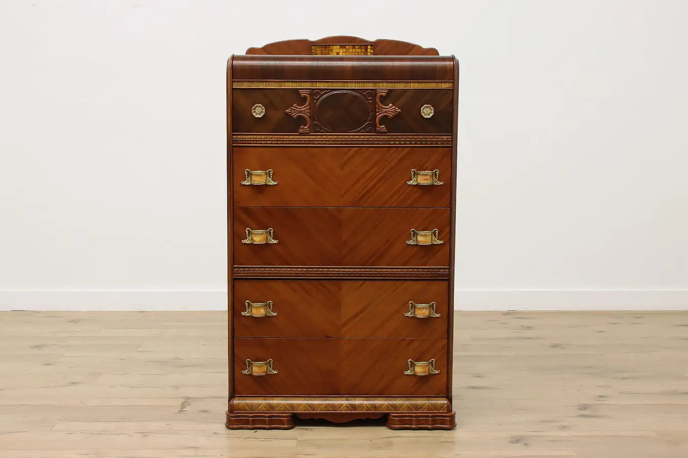 Main image of Art Deco Vintage Waterfall Tall Dresser or Chest, Bakelite