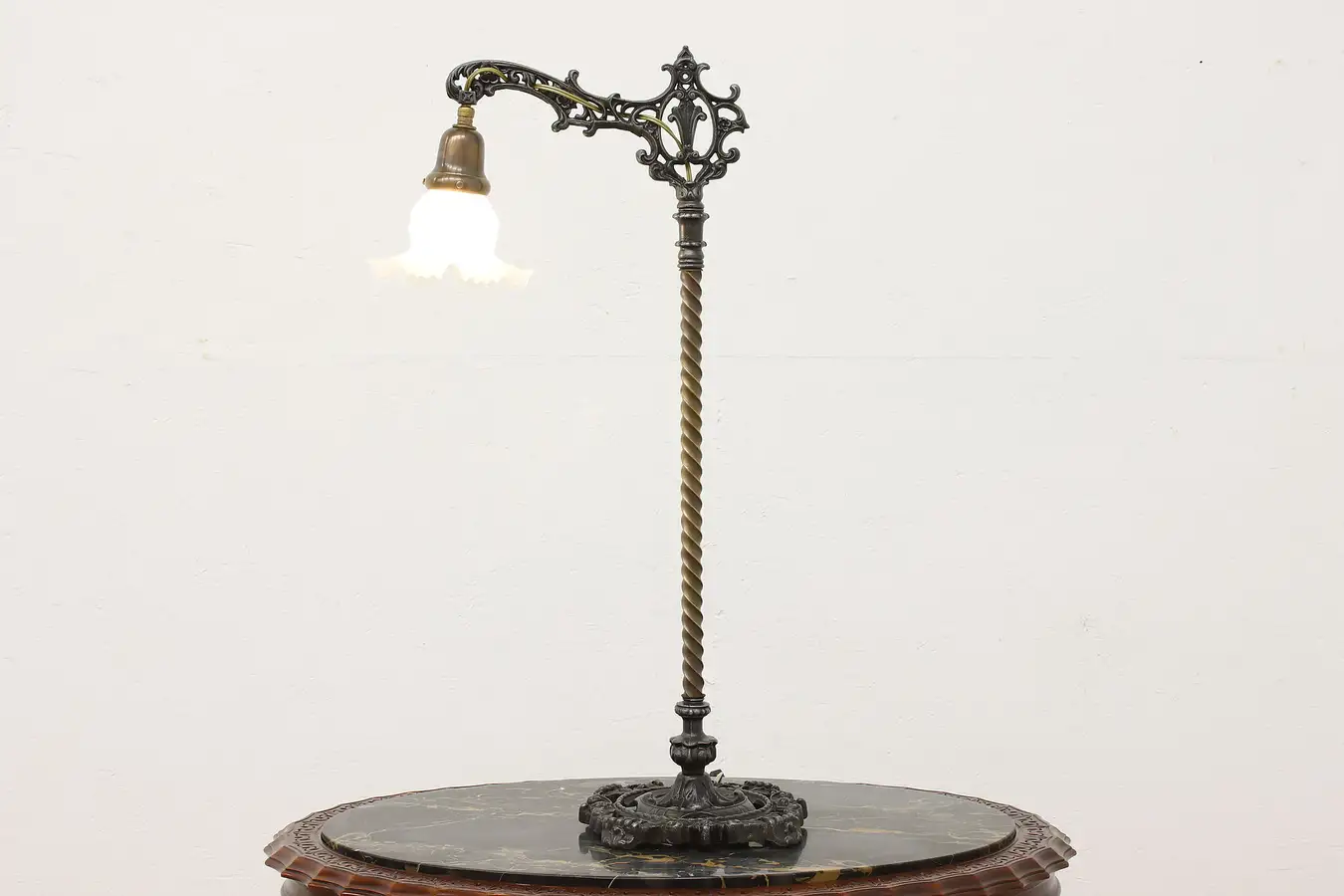 Main image of Victorian Antique Tall Desktop Bridge Lamp Blown Glass Shade