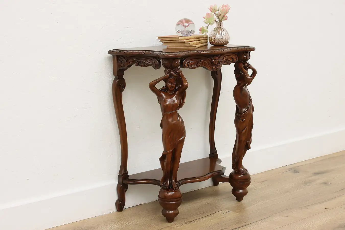 Main image of Carved Sculptures Antique Walnut Hall Console Table