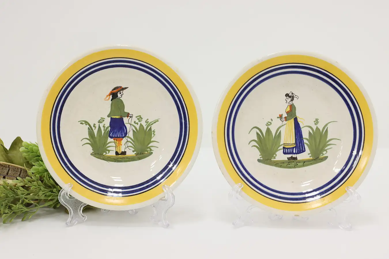 Main image of Pair of French Vintage Hand Painted Dessert Plates Quimper
