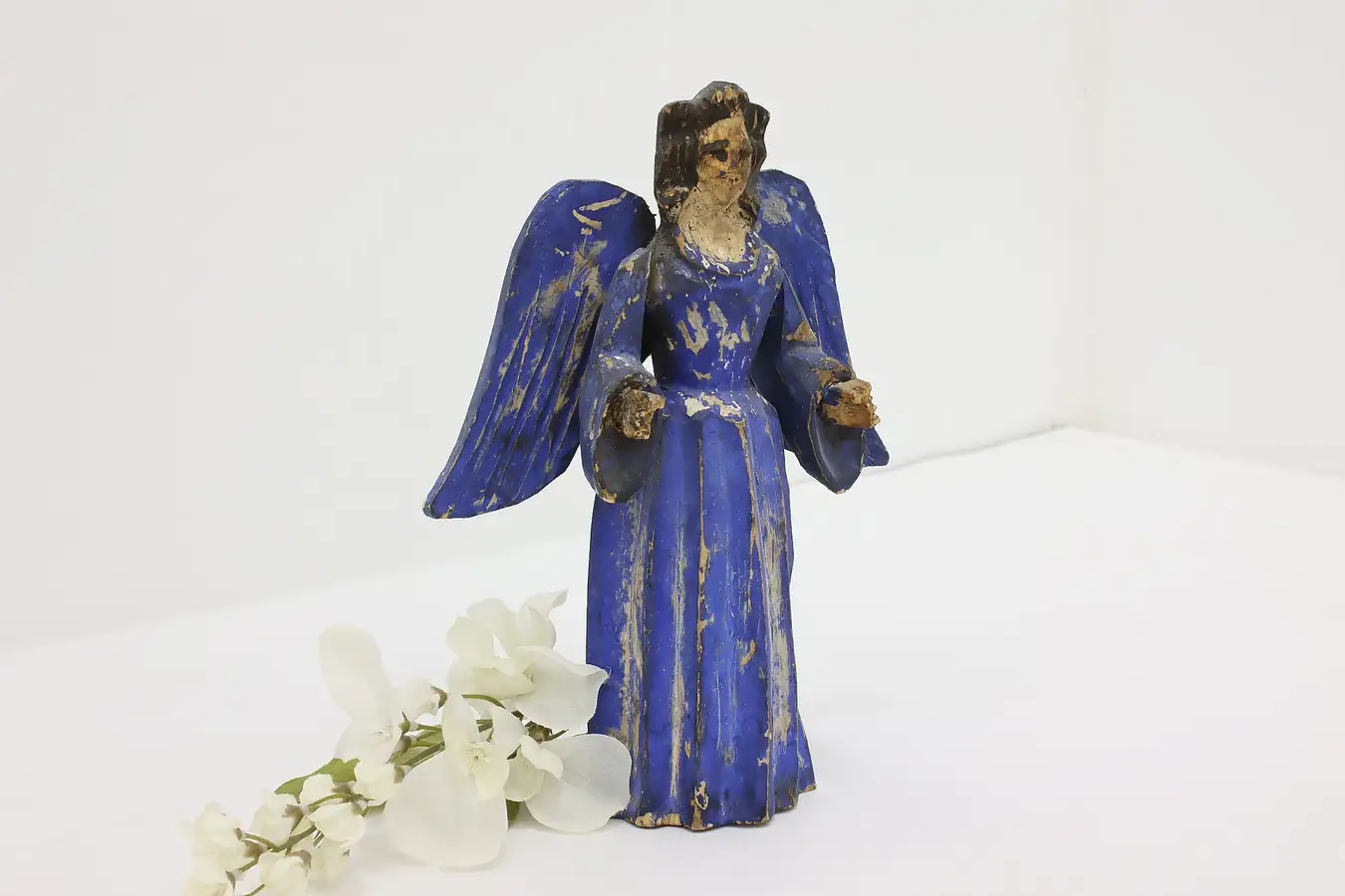 Main image of Spanish Colonial Antique Carved Pine Angel Santos Sculpture