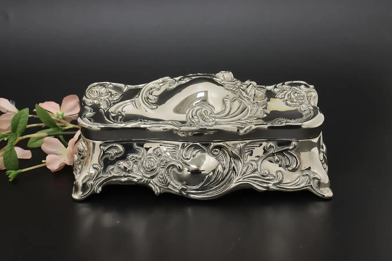 Main image of Victorian Design Vintage Silverplate Jewelry Box, Godinger