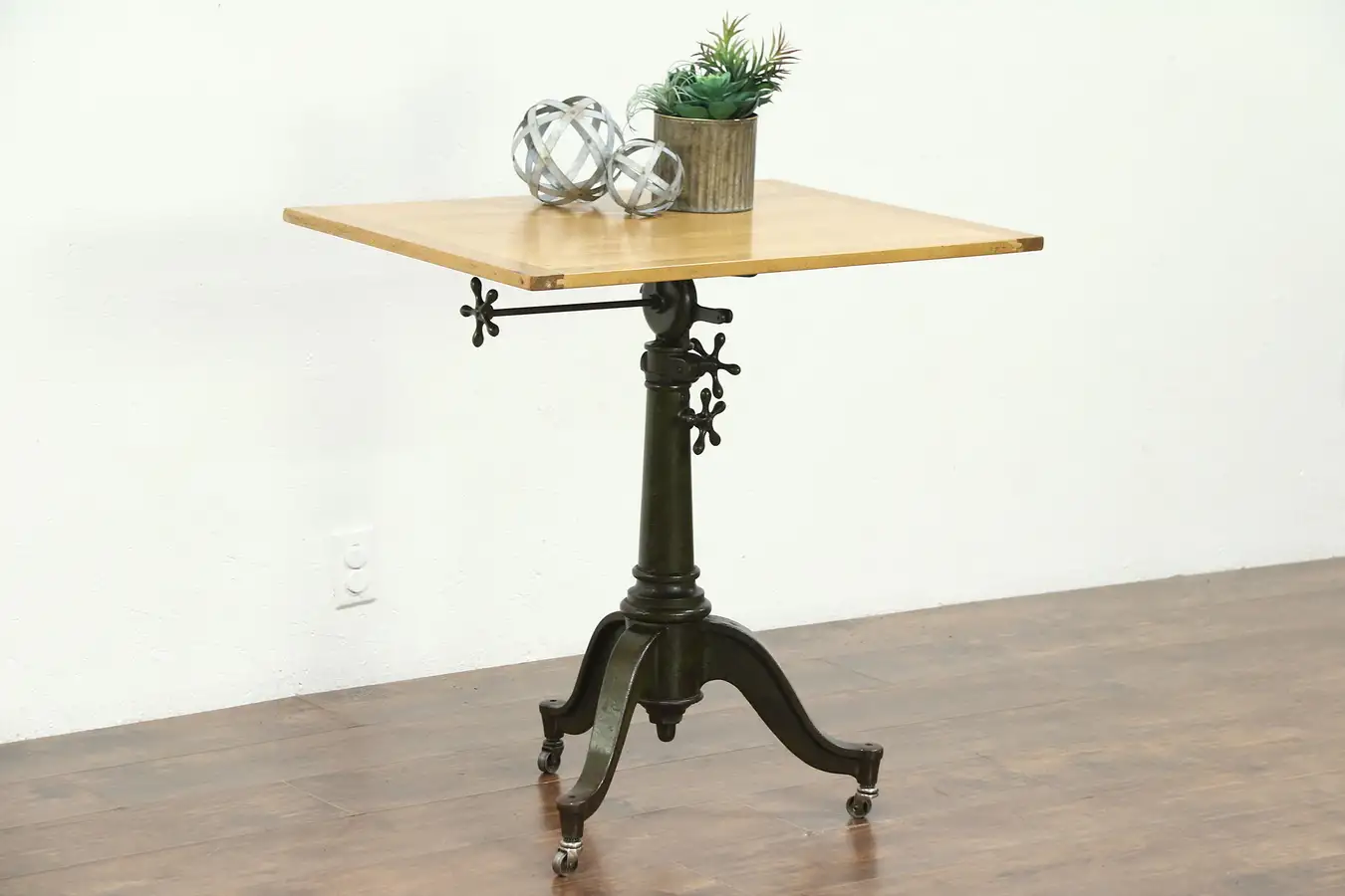 Main image of Industrial Salvage Adjustable 1890 Antique Drafting Table, Iron & Maple Top