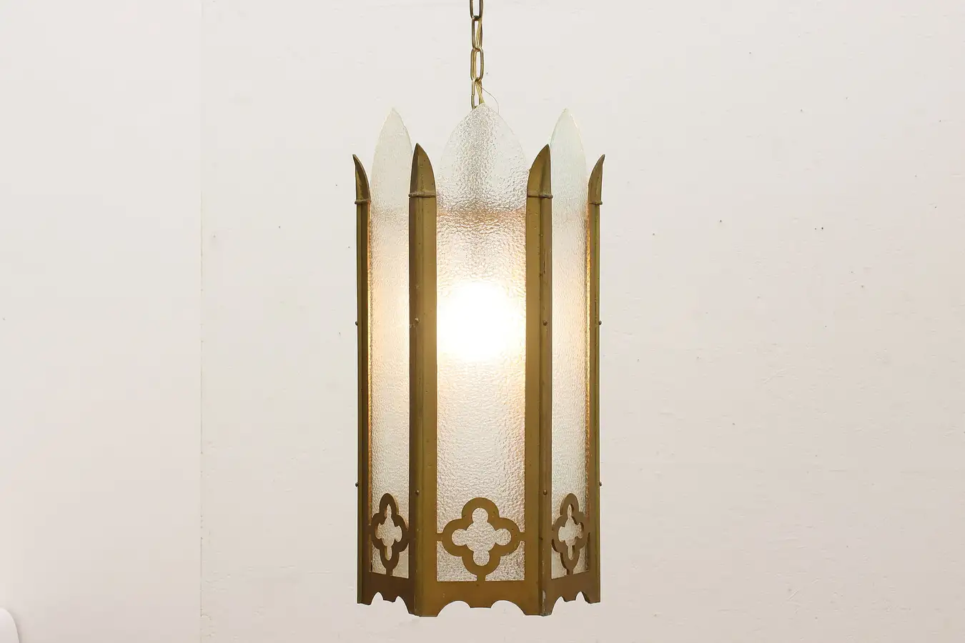 Main image of Gothic Antique Church Salvage Texted Glass Light Fixture