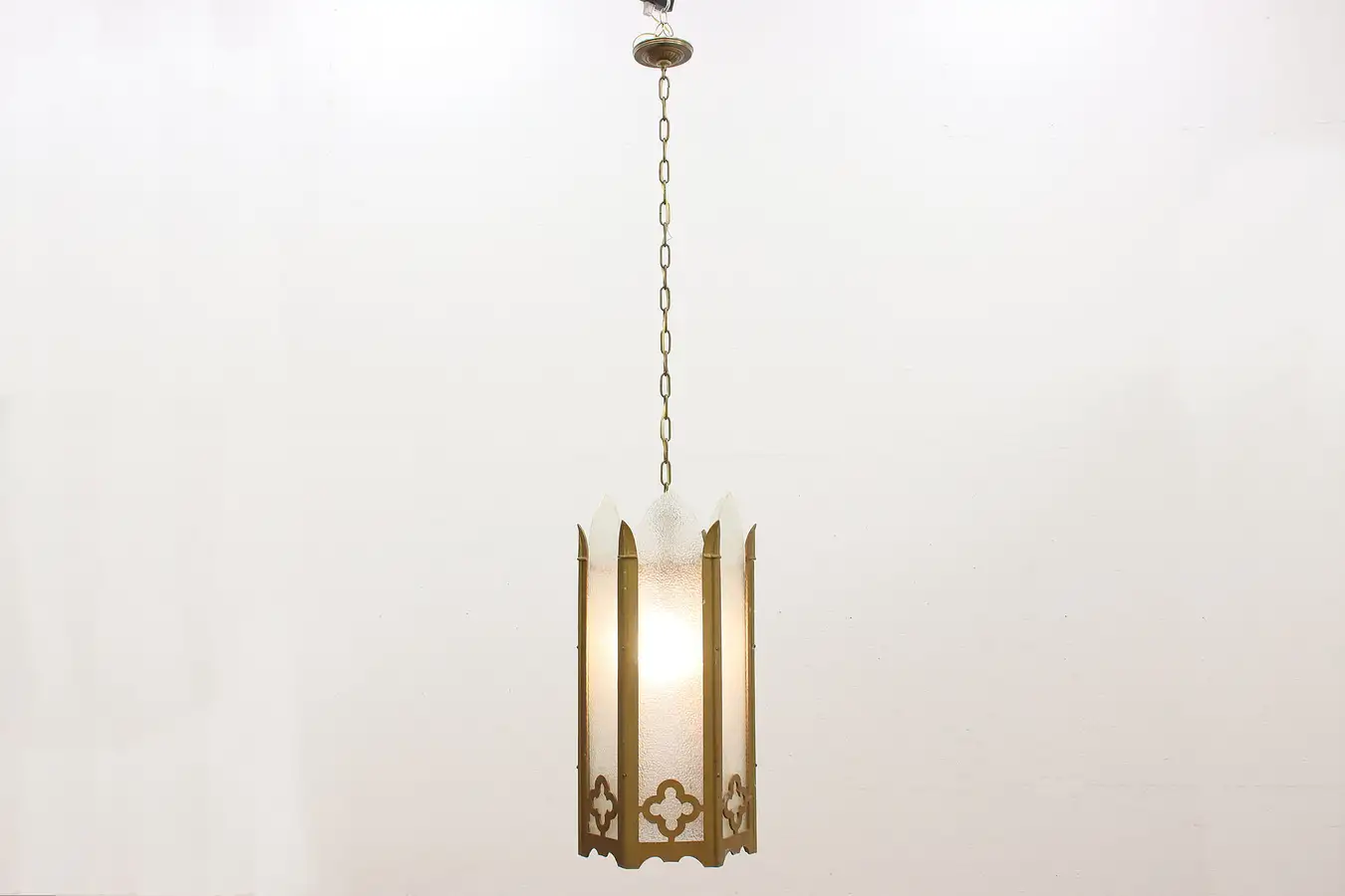 Main image of Gothic Antique Church Salvage Texted Glass Light Fixture