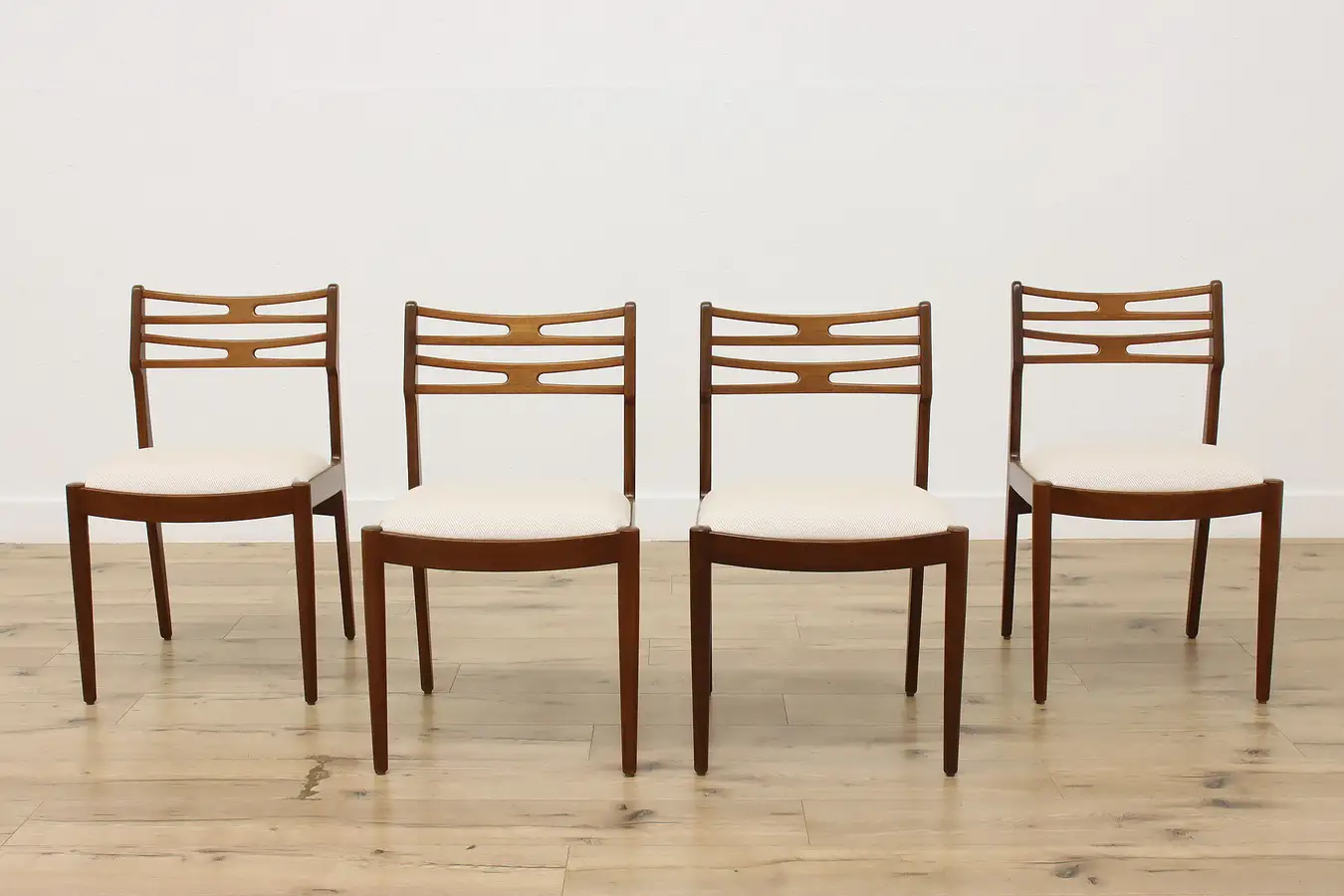 Main image of Set 4 Midcentury Modern Vintage Teak Chairs New Fabric Vamo