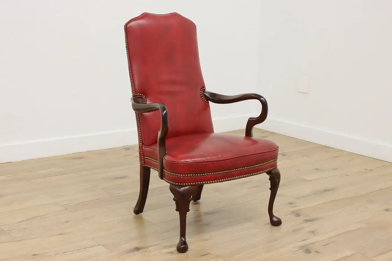 Main image of Georgian Vintage Red Leather & Mahogany Office Desk Chair