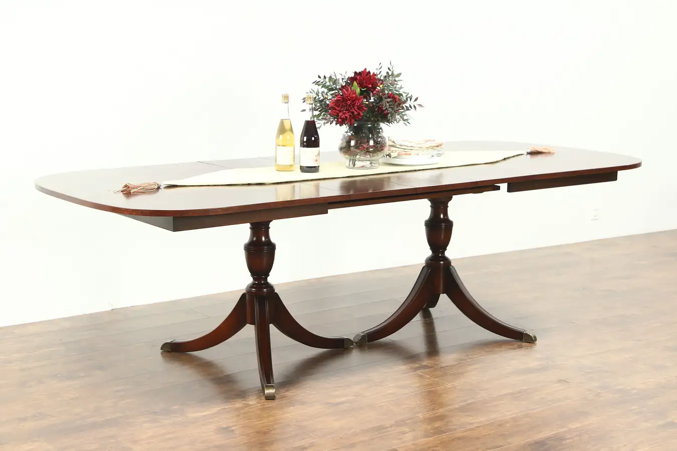 Main image of Traditional Vintage Mahogany Dining Table, 2 Pedestals, 3 Leaves, Landstrom