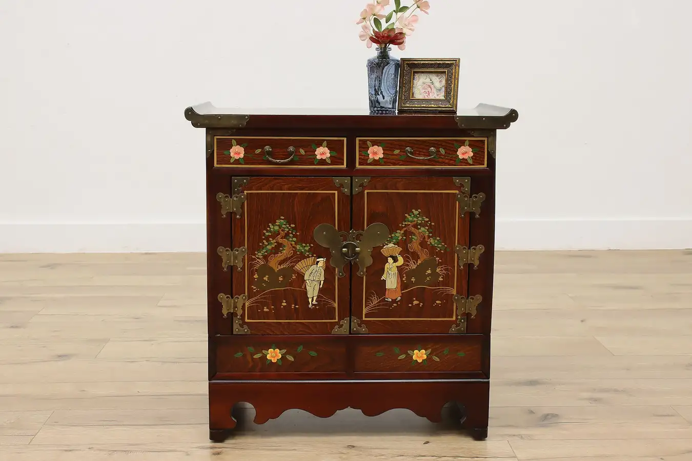 Main image of Chinese Vintage Hand Painted Elm Jewelry Collector Cabinet