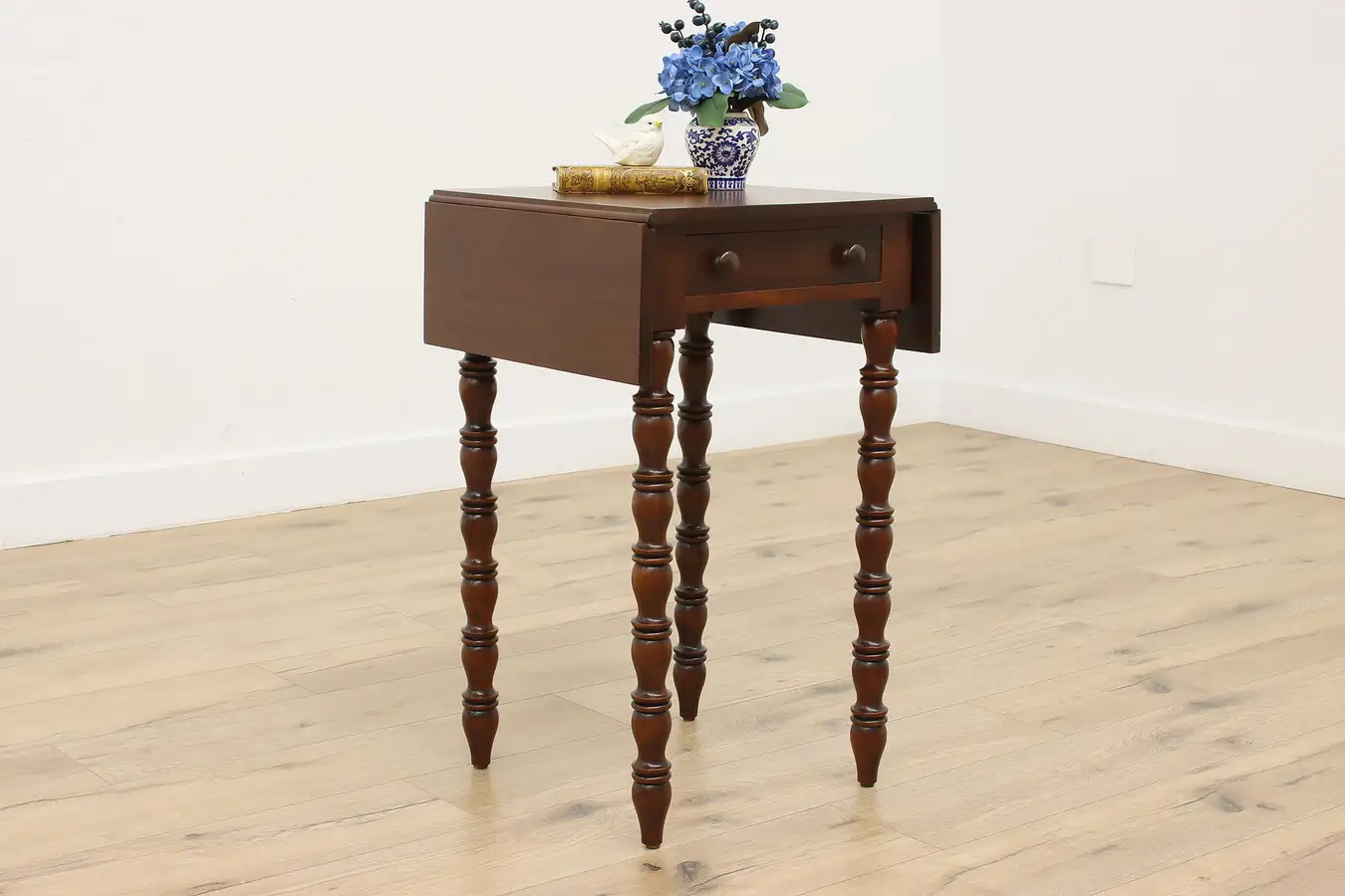 Main image of Sheraton Antique Walnut Drop Leaf Nightstand or Lamp Table