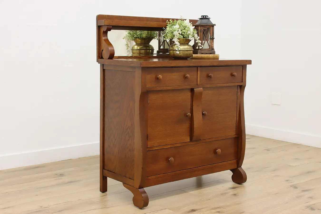 Main image of Empire Antique Carved Oak Sideboard Buffet or Bar Cabinet