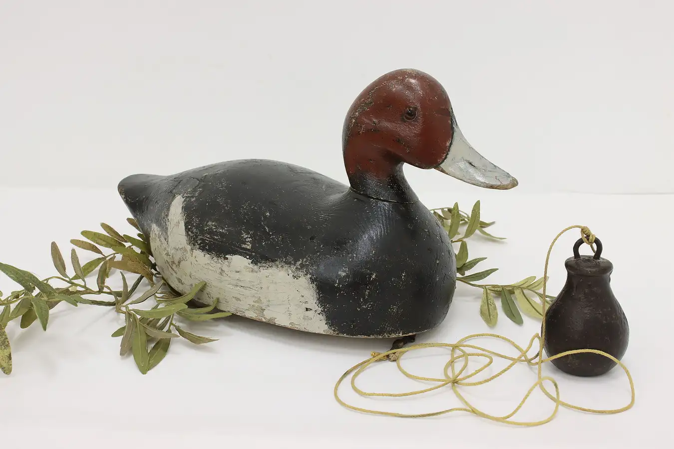 Main image of Farmhouse Antique Carved Cedar Water Duck Decoy & Weight RS
