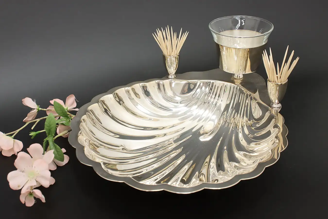 Main image of Shell Shape Vintage Silverplate Shrimp Cocktail or Dip Dish