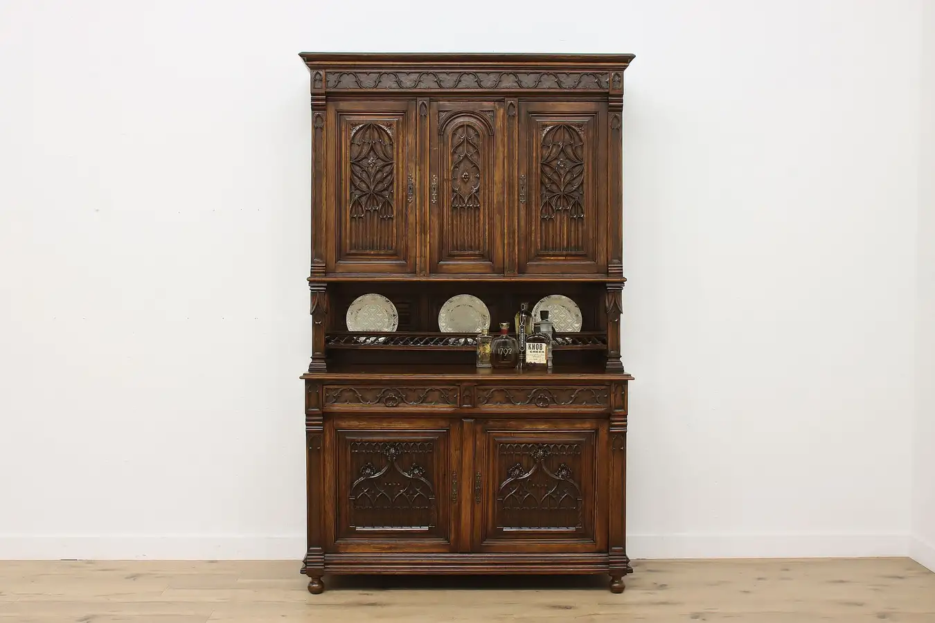 Main image of French Gothic Antique Carved Oak Sideboard or Bar Cabinet
