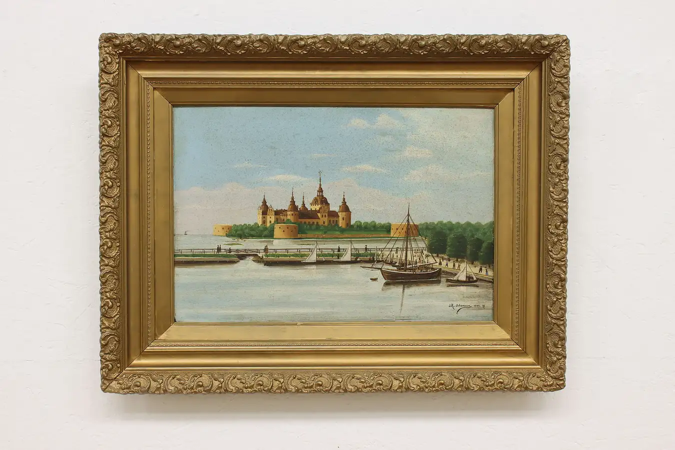 Main image of Kalmar Castle Sweden Antique 1899 Oil Painting Johansson 34"