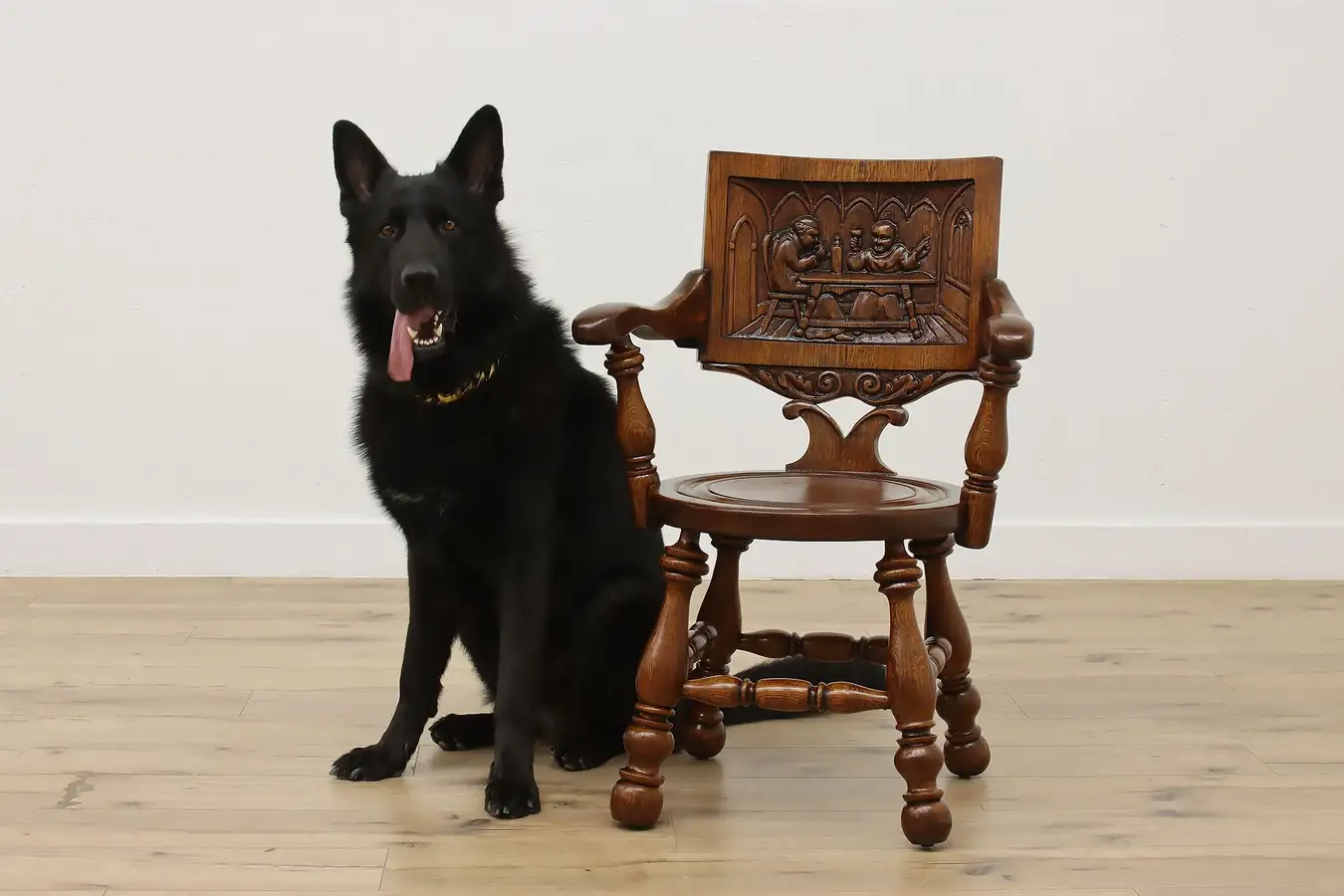Main image of Monks & Beer Antique Carved Oak Pub or Hall Chair