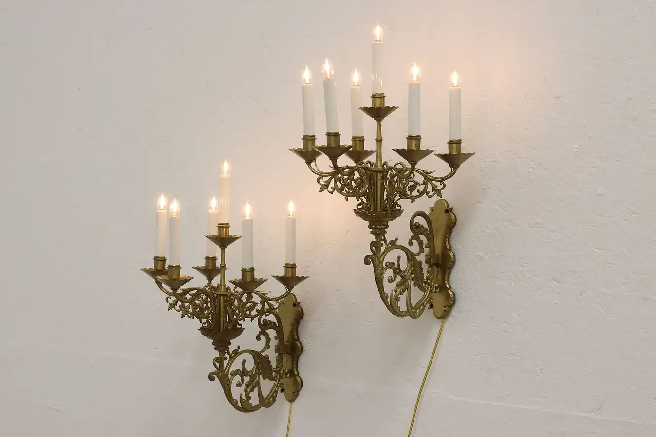 Main image of Pair of Italian Vintage Brass Six Candle Wall Sconces