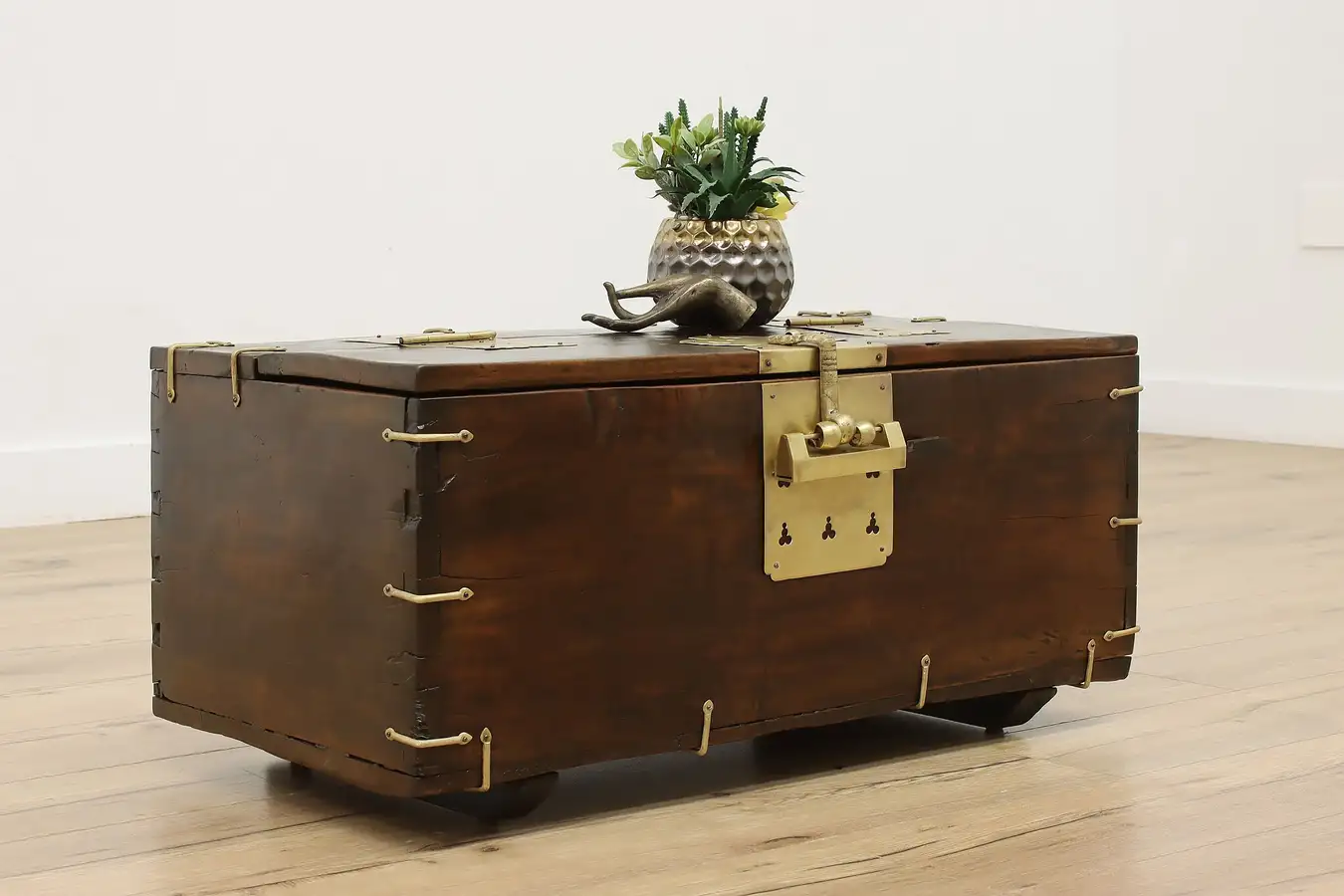 Main image of Thai Antique Walnut Dowry Chest Trunk or Coffee Table