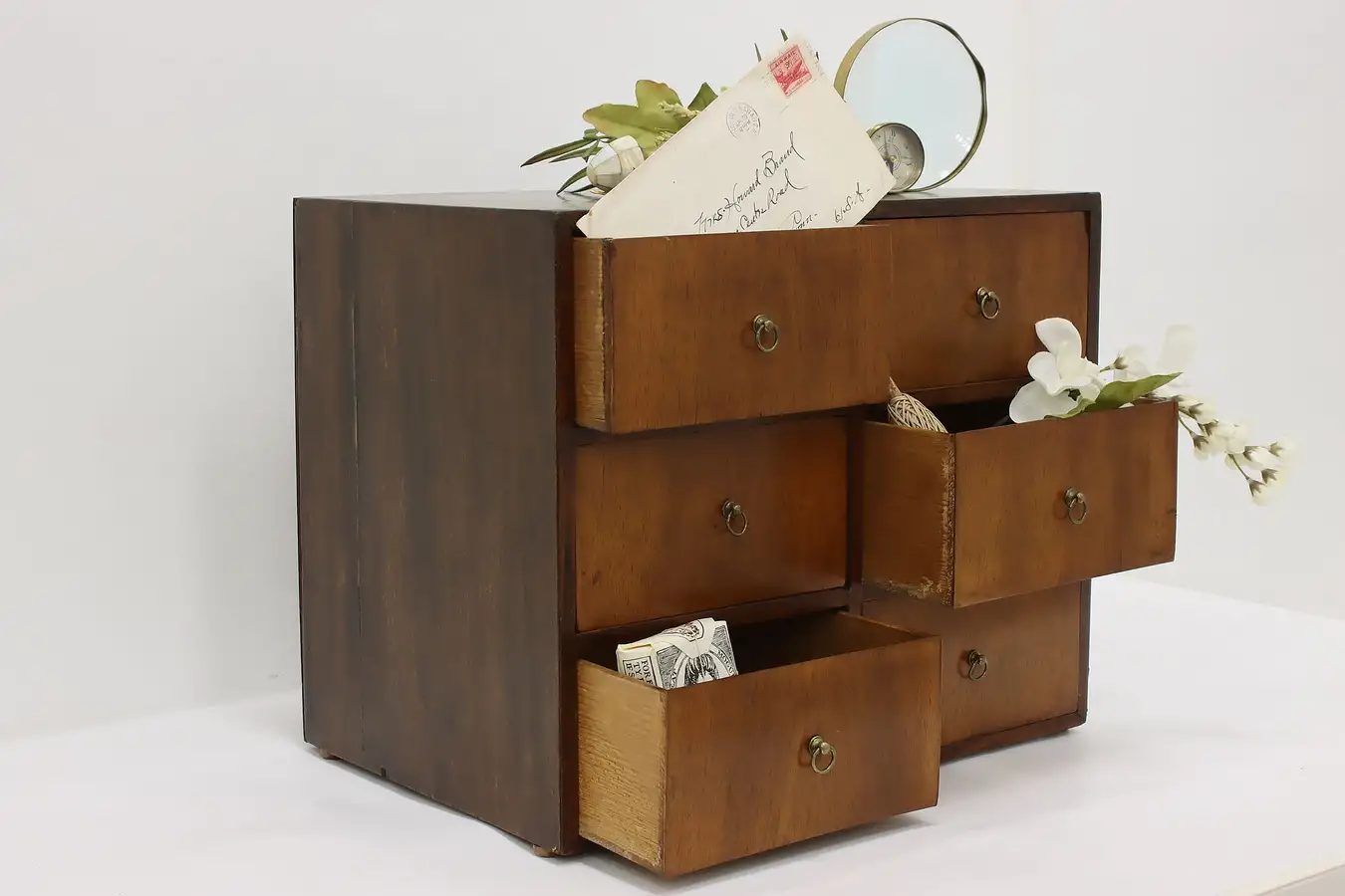 Main image of Mahogany Antique Tabletop Jewelry Chest Collector Cabinet