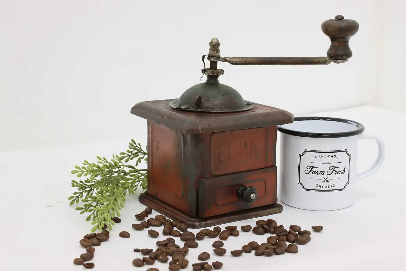 Main image of Spanish Vintage Farmhouse Painted Iron Coffee Grinder, ELMA
