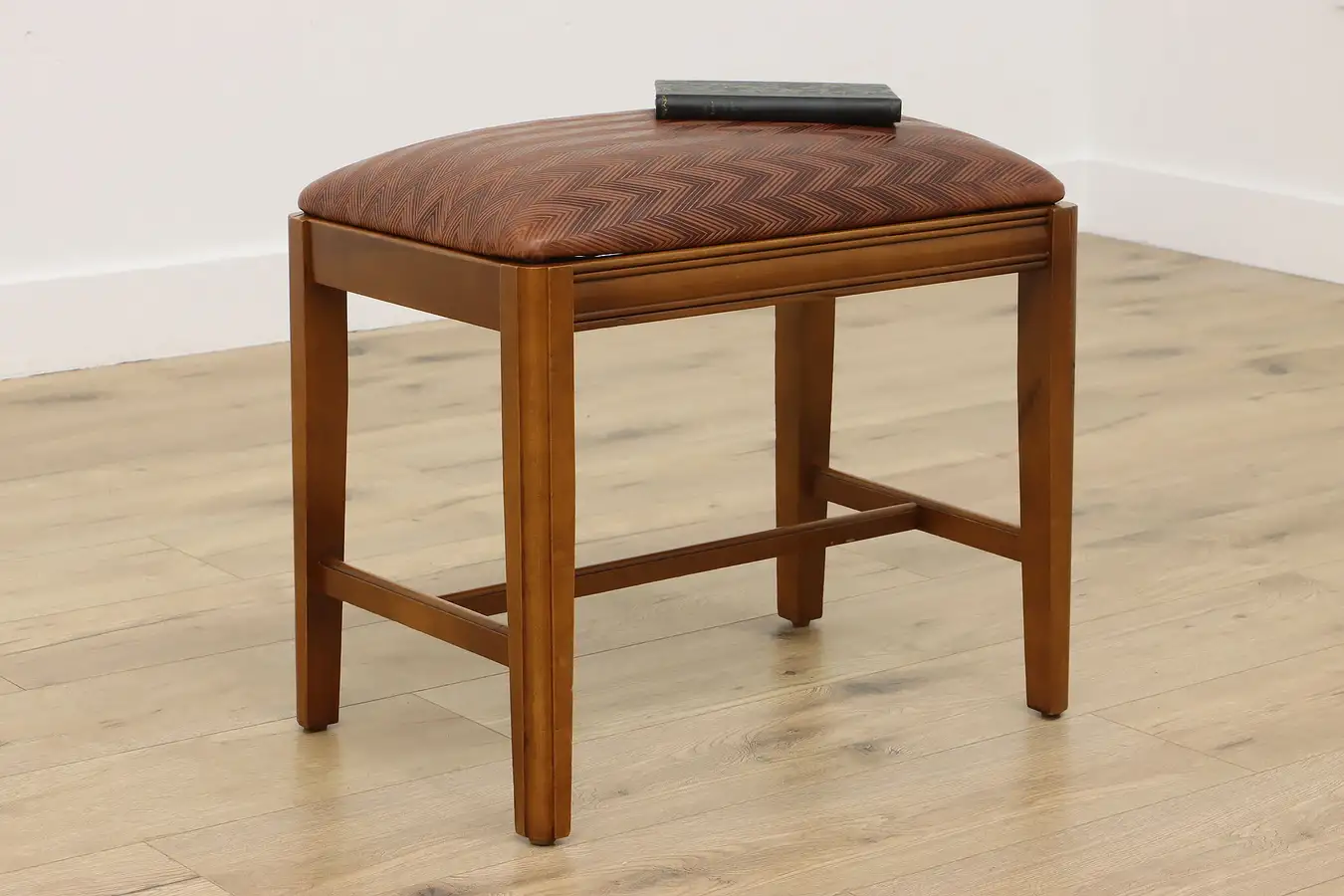 Main image of Art Deco Vintage Birch & New Leather Vanity or Boudoir Bench