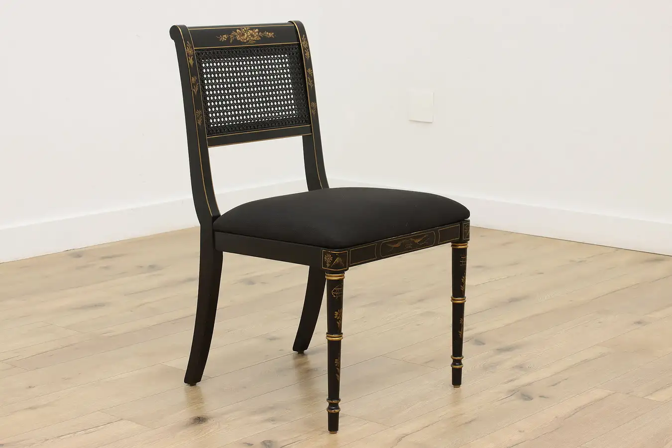 Main image of Chinoiserie Lacquer Vintage Cane Back Side or Desk Chair