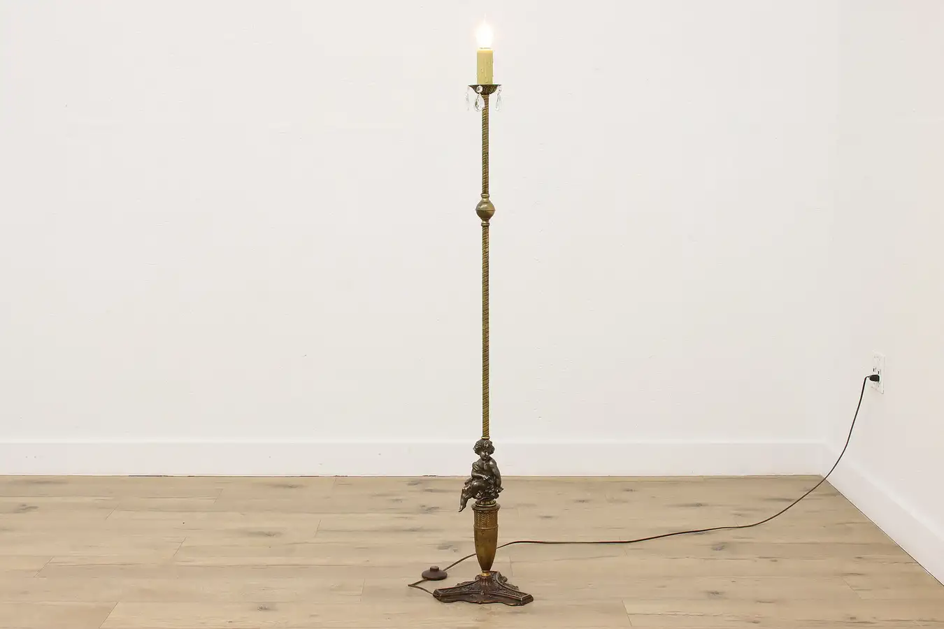Main image of Victorian Antique Brass & Iron Floor Lamp, Cherub