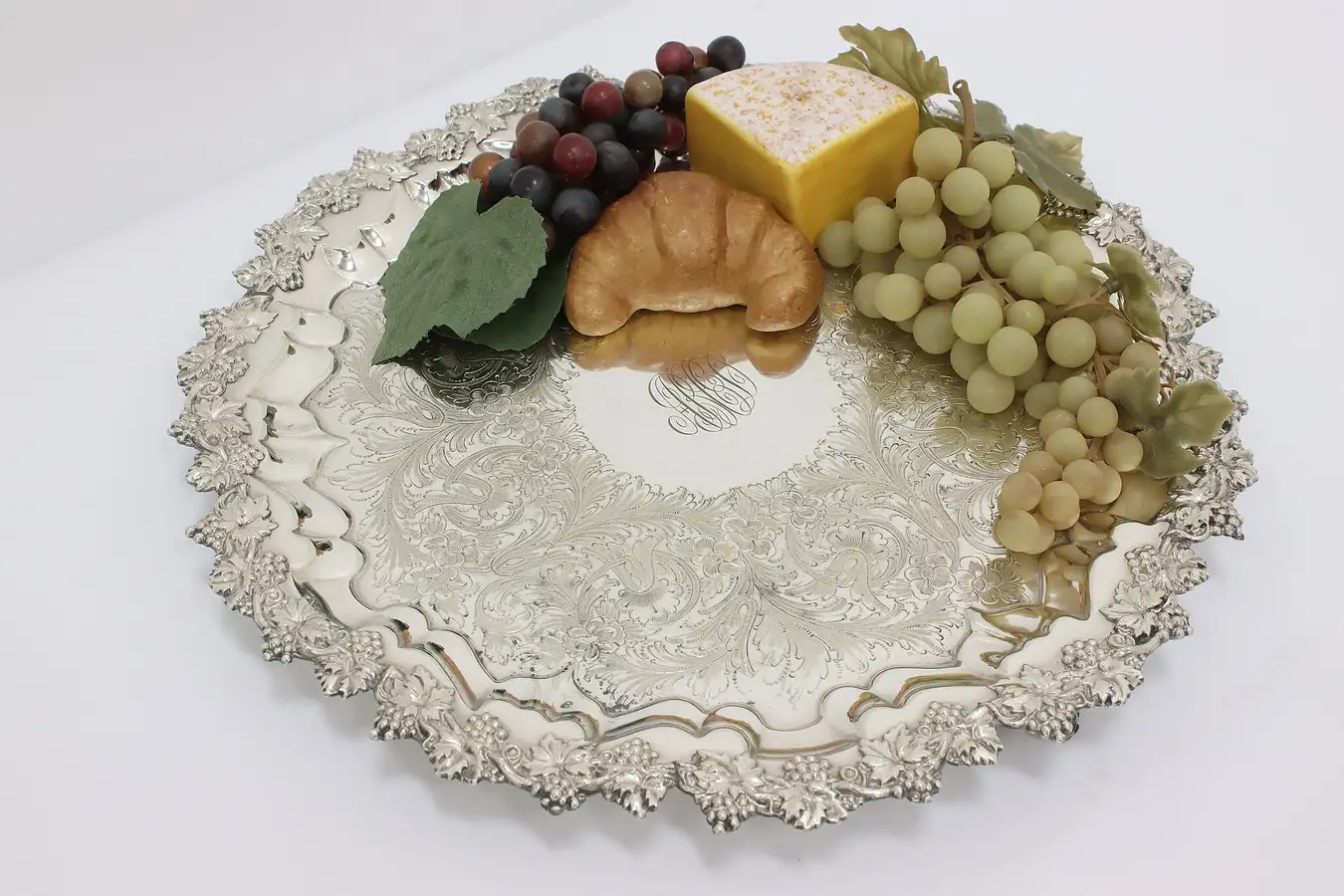 Main image of Victorian Antique English Silverplate Tray Platter Grapes SB