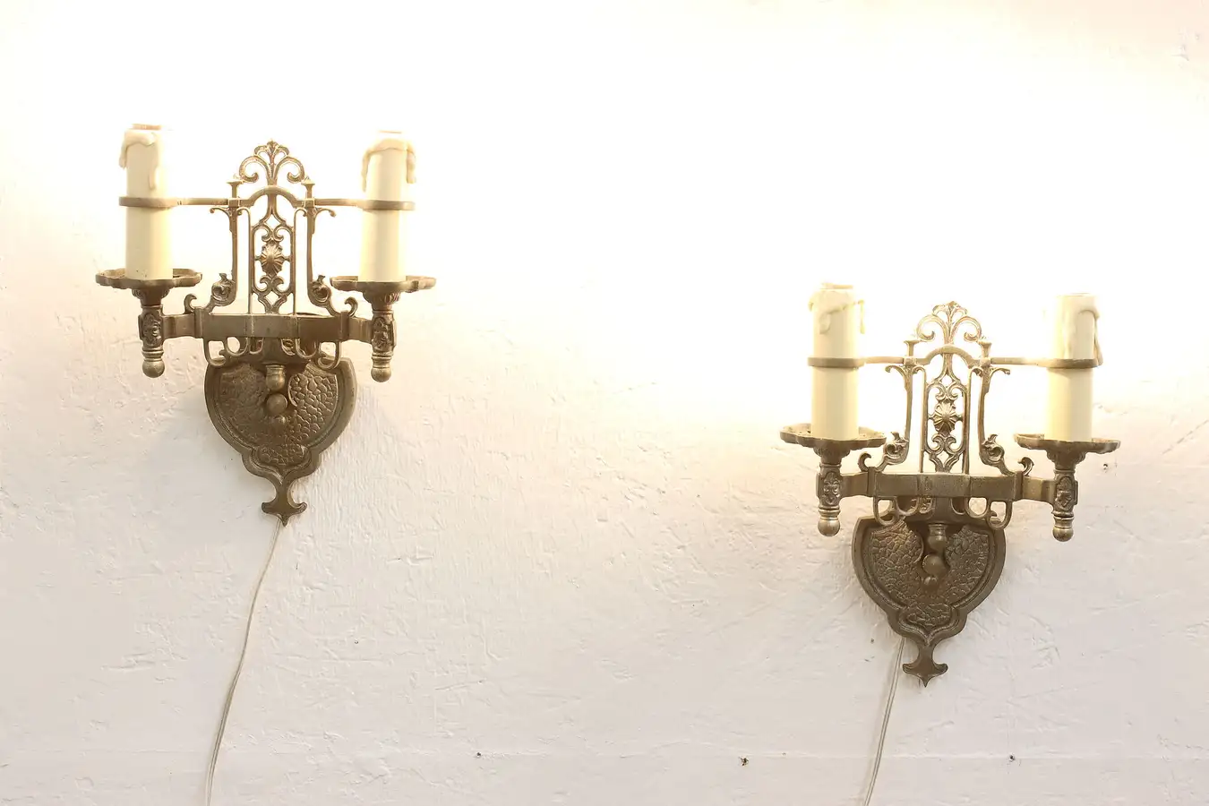 Main image of Pair of Art Deco Vintage Pewter Wall Sconces, Halcolite