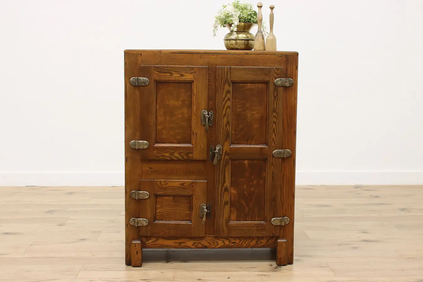 Main image of Farmhouse Antique Oak & Ash Ice Box Pantry or Bar Cabinet