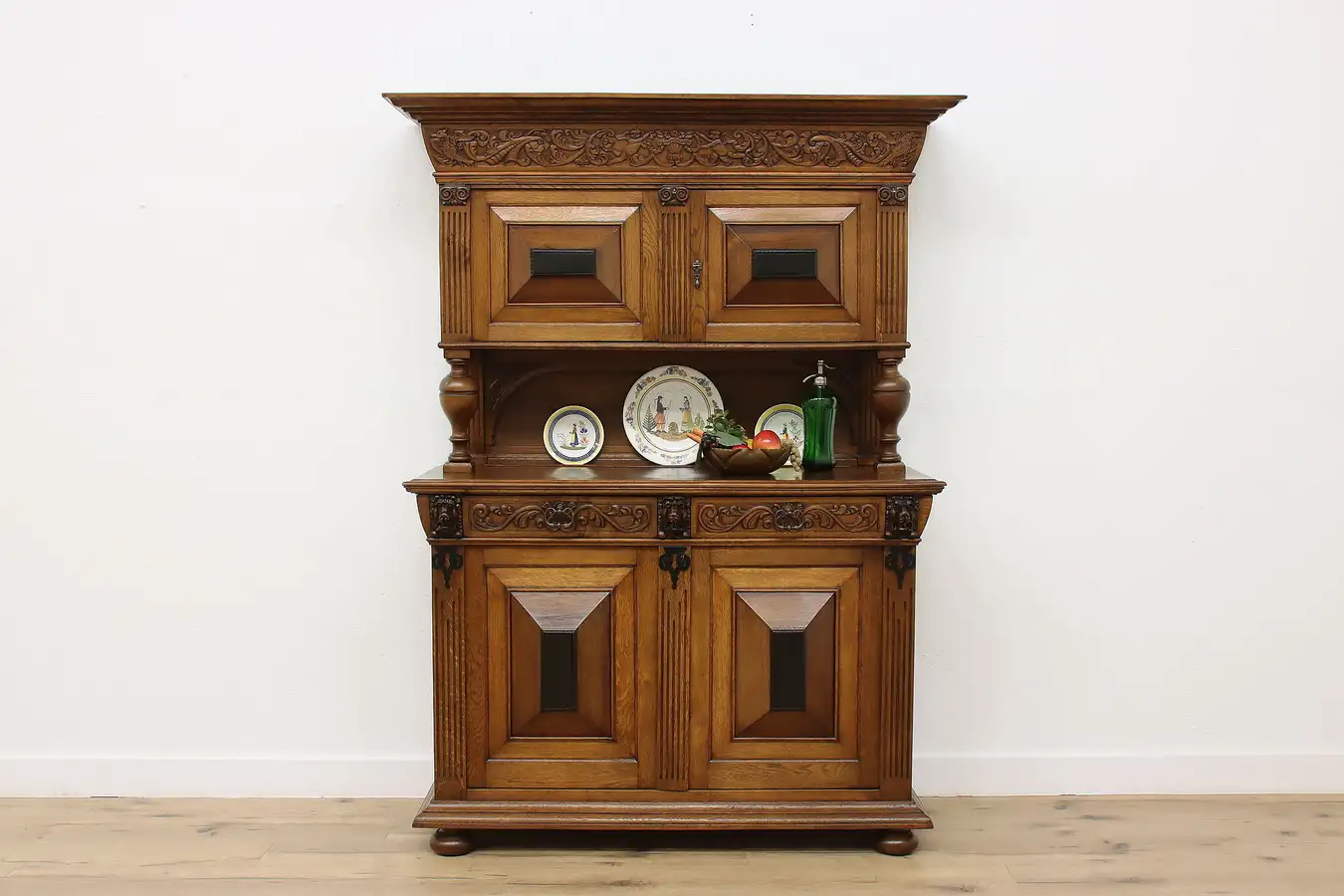 Main image of Dutch Antique Oak Bar Cabinet or Cupboard, Lions & Cherubs