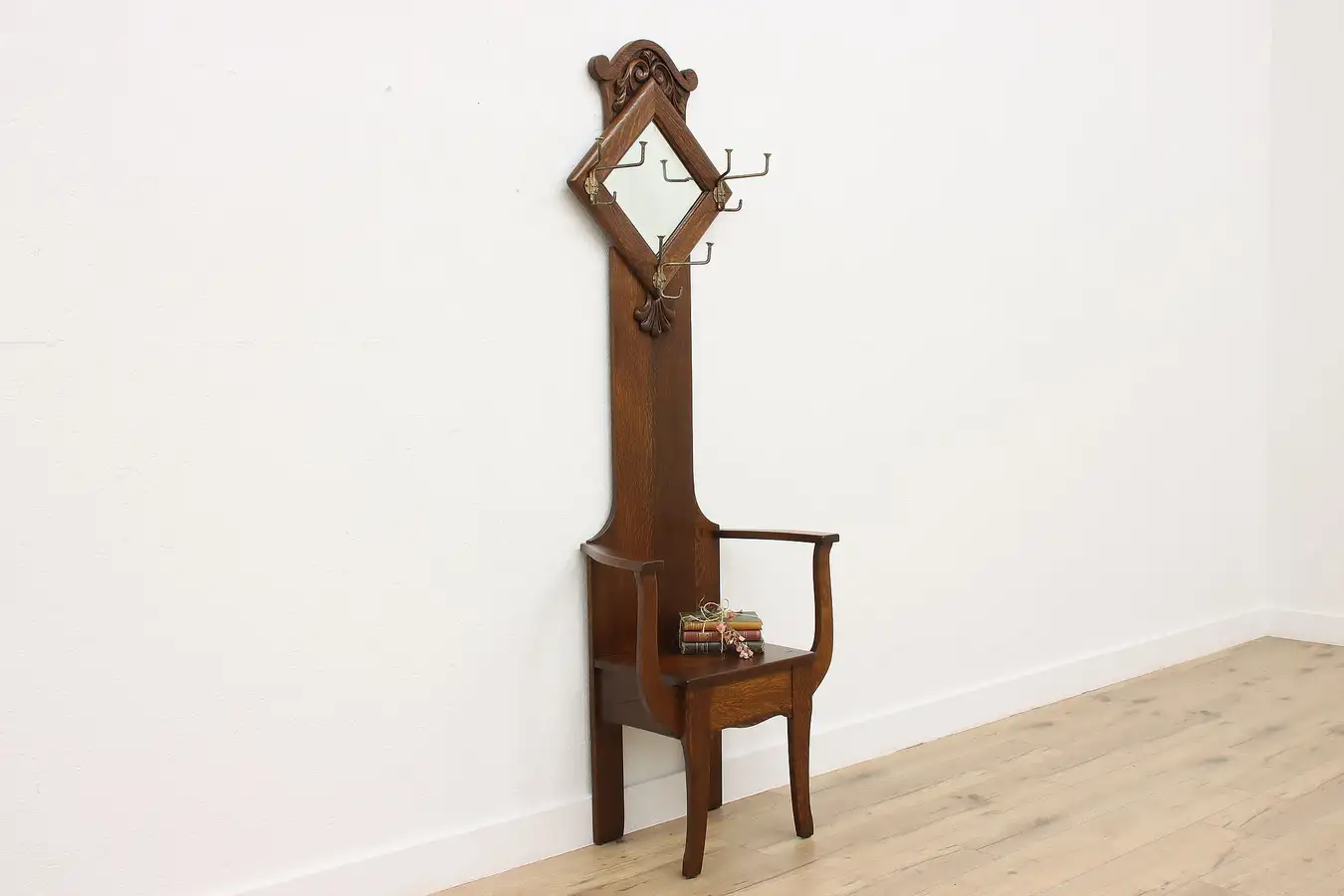 Main image of Craftsman Antique Carved Mission Oak Hall Stand & Seat