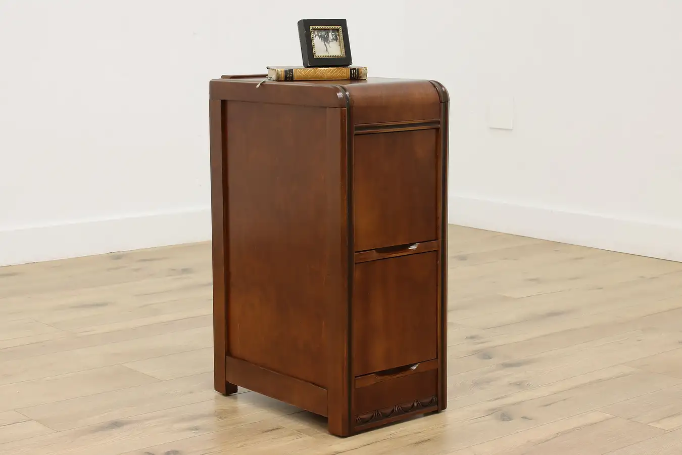 Main image of Art Deco Vintage Waterfall Walnut Nightstand, End Table