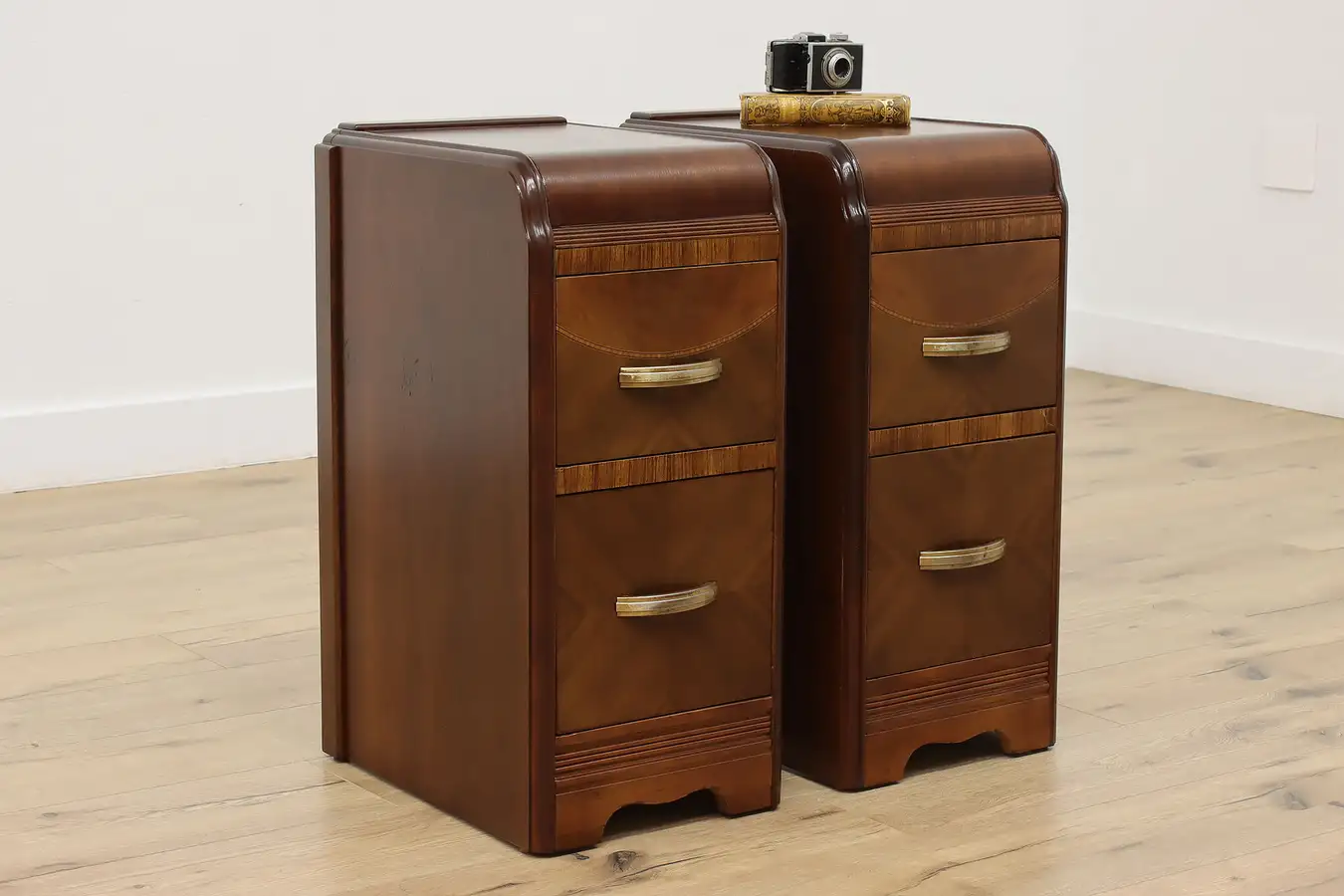 Main image of Pair Art Deco Vintage Waterfall Nightstands or End Tables