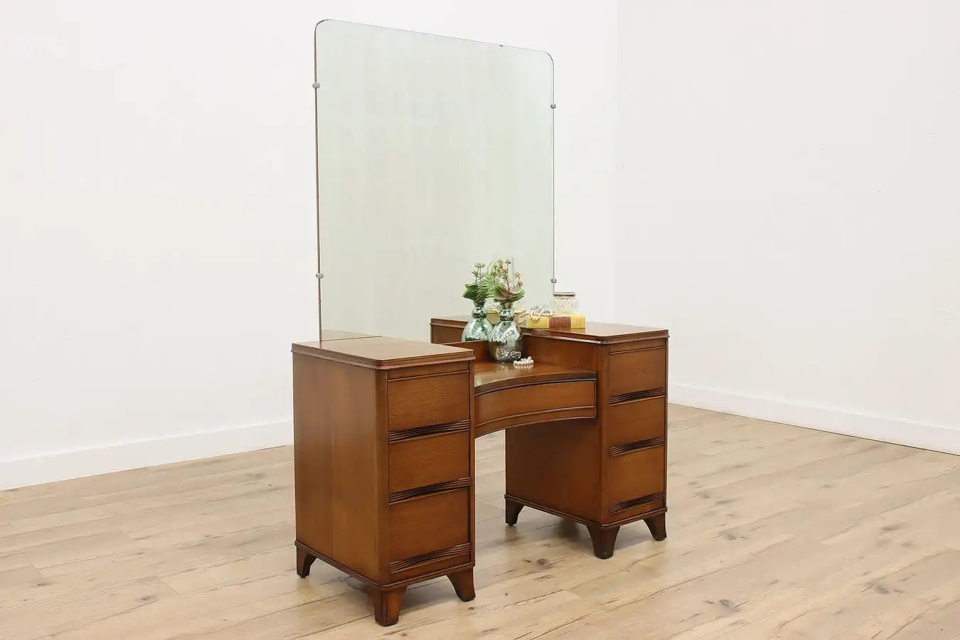 Main image of Midcentury Modern Vintage Walnut Vanity & Mirror