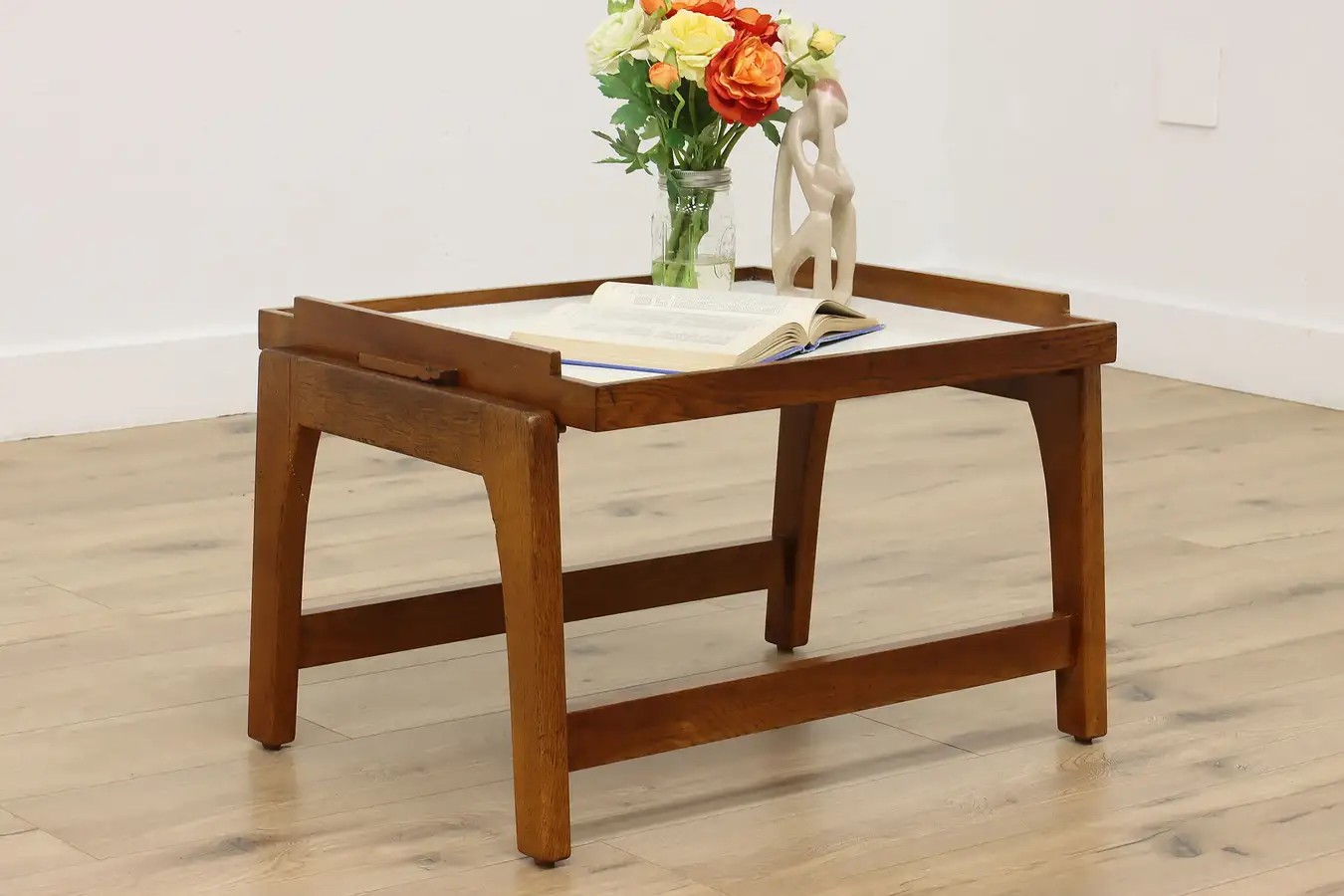Main image of Midcentury Modern Vintage Oak Coffee Table & Serving Tray