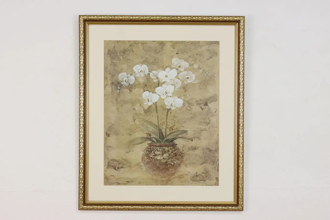 Main image of White Orchids in Vase Vintage Print, Tonge 26.5"