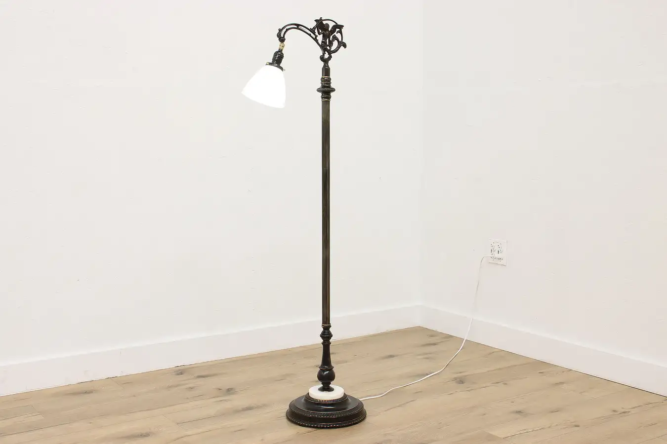 Main image of Victorian Antique Iron Onyx Floor Bridge Lamp Angel Mitchel