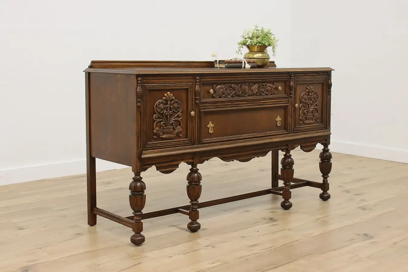Main image of Tudor Design Antique Carved Oak Sideboard Server, Showers