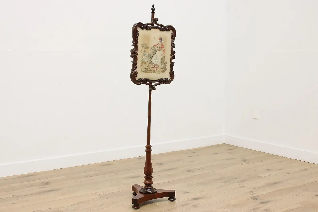 Main image of English 1840s Antique Rosewood Needlepoint Fireplace Screen